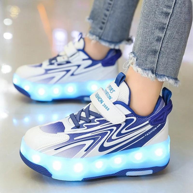Dětské kolečkové brusle Boty LED kolečkové brusle Boty se 4 kolečky Rychlé tenisky pro dívky Ženy Tenisky s kolečky