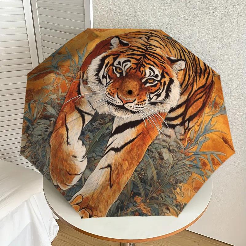 

1pc Tiger Print Automatic Folding Umbrella - Compact 8-Rib Design,Perfect Gift for Friends & Family yy250926091