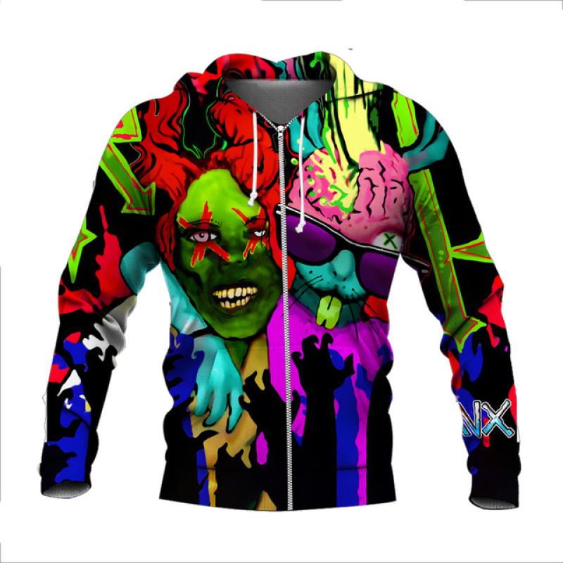 New Autumn and Winter Men's Halloween Skull 3D Printing Hooded Zipper Hoodie Men's Sweatshirt 3D Harajuku Hoodie