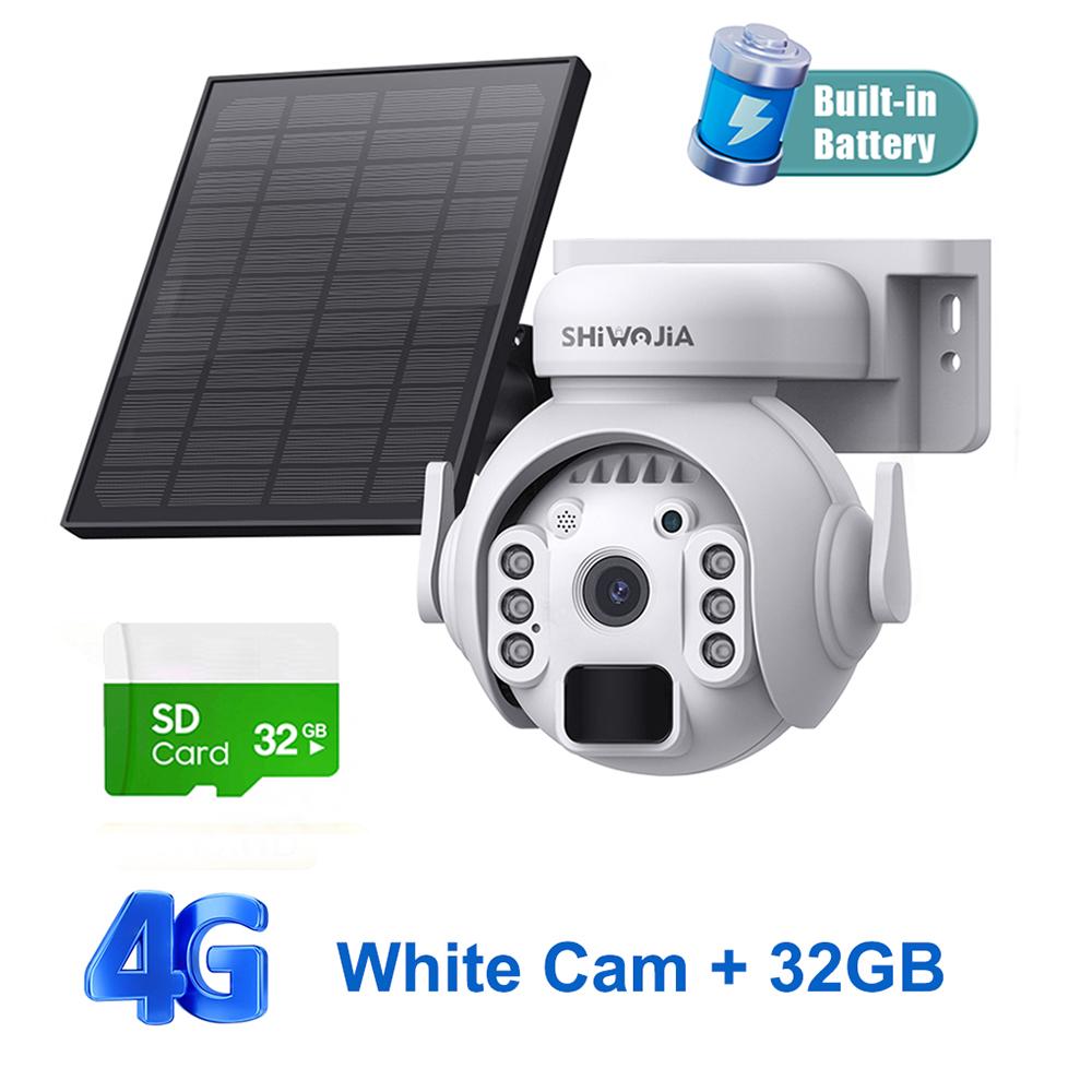 SHIWOJIA 3K 5MP 4G SIM Panel Security PTZ Night Vision PIR Human Detection Surveillance Solar Battery Camera