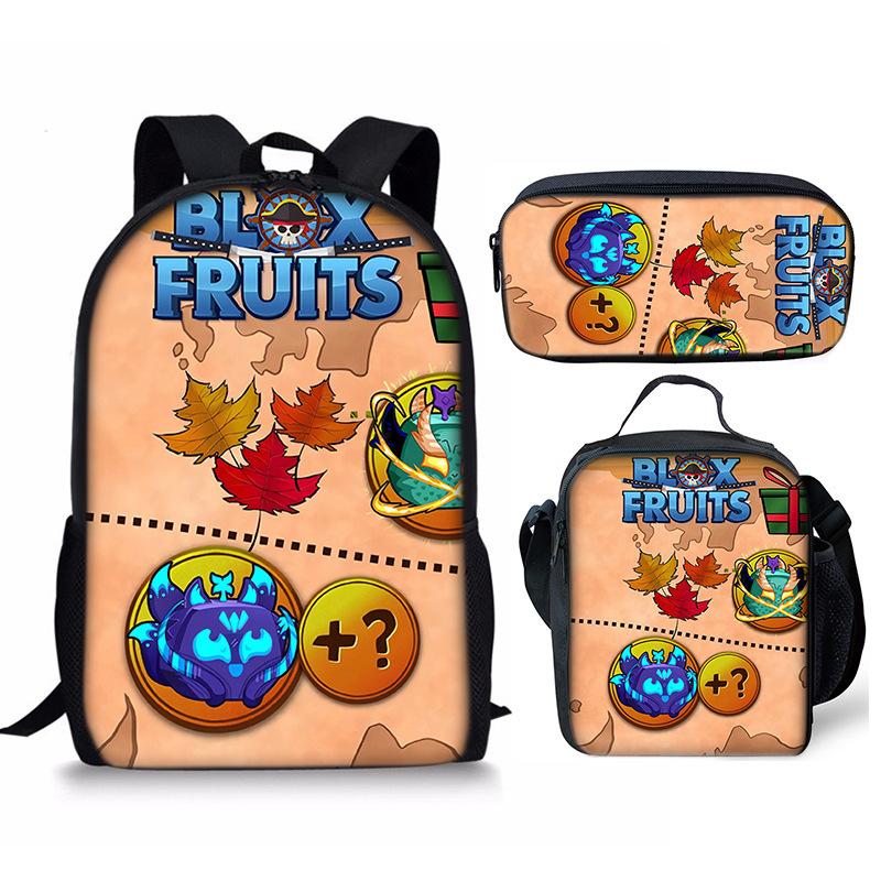 Bloxfruits Primary School Schoolbag Three-Piece Cartoon Backpack Combination Set Diy