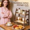 Coffee Mug Organizer 2-Tier Mug Holder Rack Coffee Bar Organizer Imitation Rattan Style Desktop Storage Shelf Water Bottle