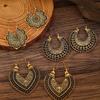 Vintage Boho Style Hollow Floral Hoop Earrings for Women Men Ethnic Unique Design Fashion Gold Color Dangle Earring Jewelry Gift