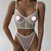 Sexy Polka Dot Sheer Mesh Lingerie Sets Erotic Costumes For Women Ultra Thin Transparent Bustier Bra And Thongs Porno Underwear