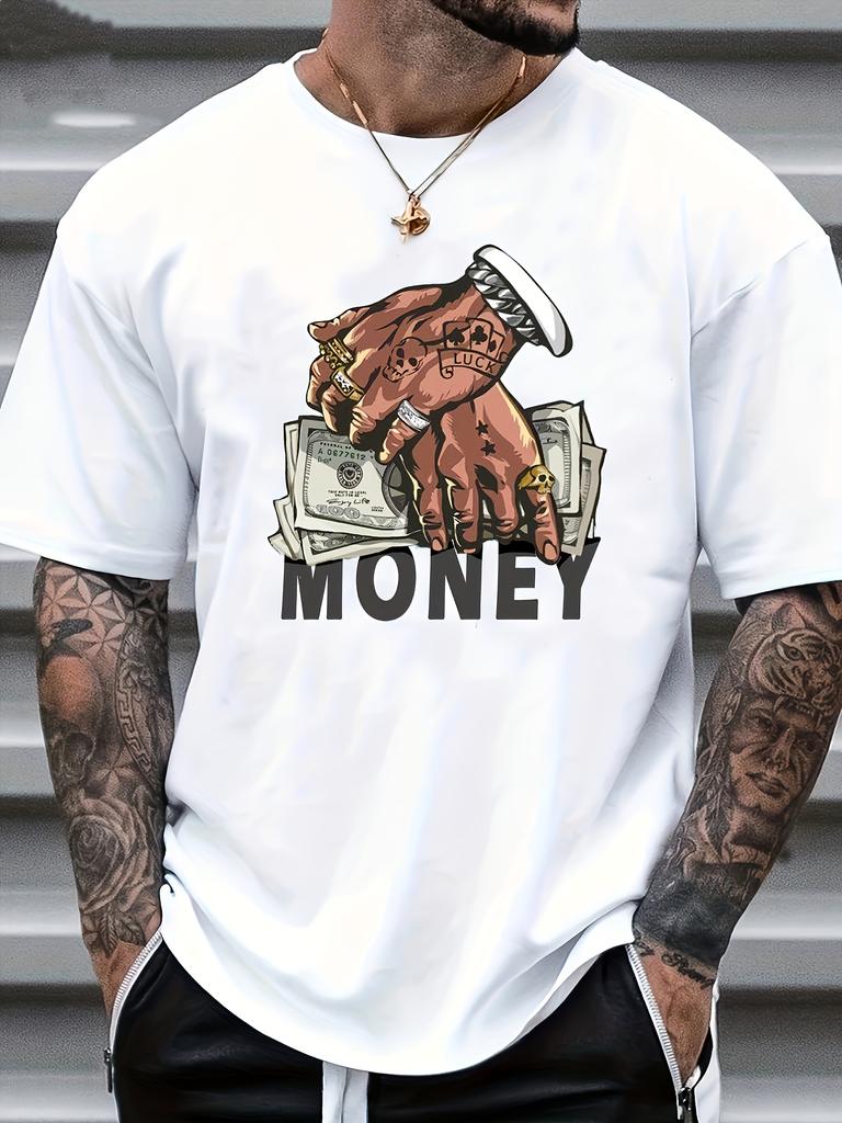 Hip Hop Money Cash Unisexs Crew Neck Cotton T Shirt Tattoo Hands With Banknote Print Short Sleeve Urban Casual Street Fashion Top