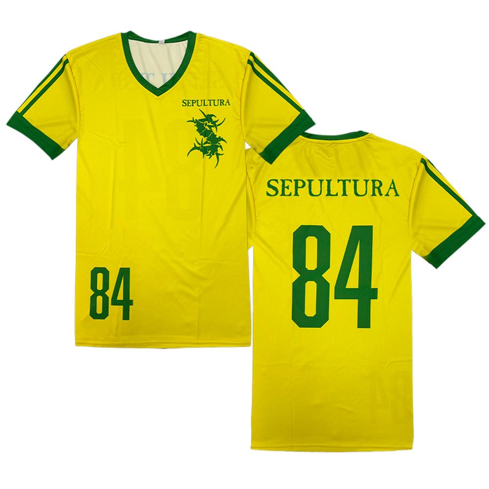 

Футбольная футболка Sepultura с коротким рукавом 84 Футбольная футболка Метал-группа Футболки Мужские Женские Топ Уличная одежда Повседневная футболка Модная одежда XXS