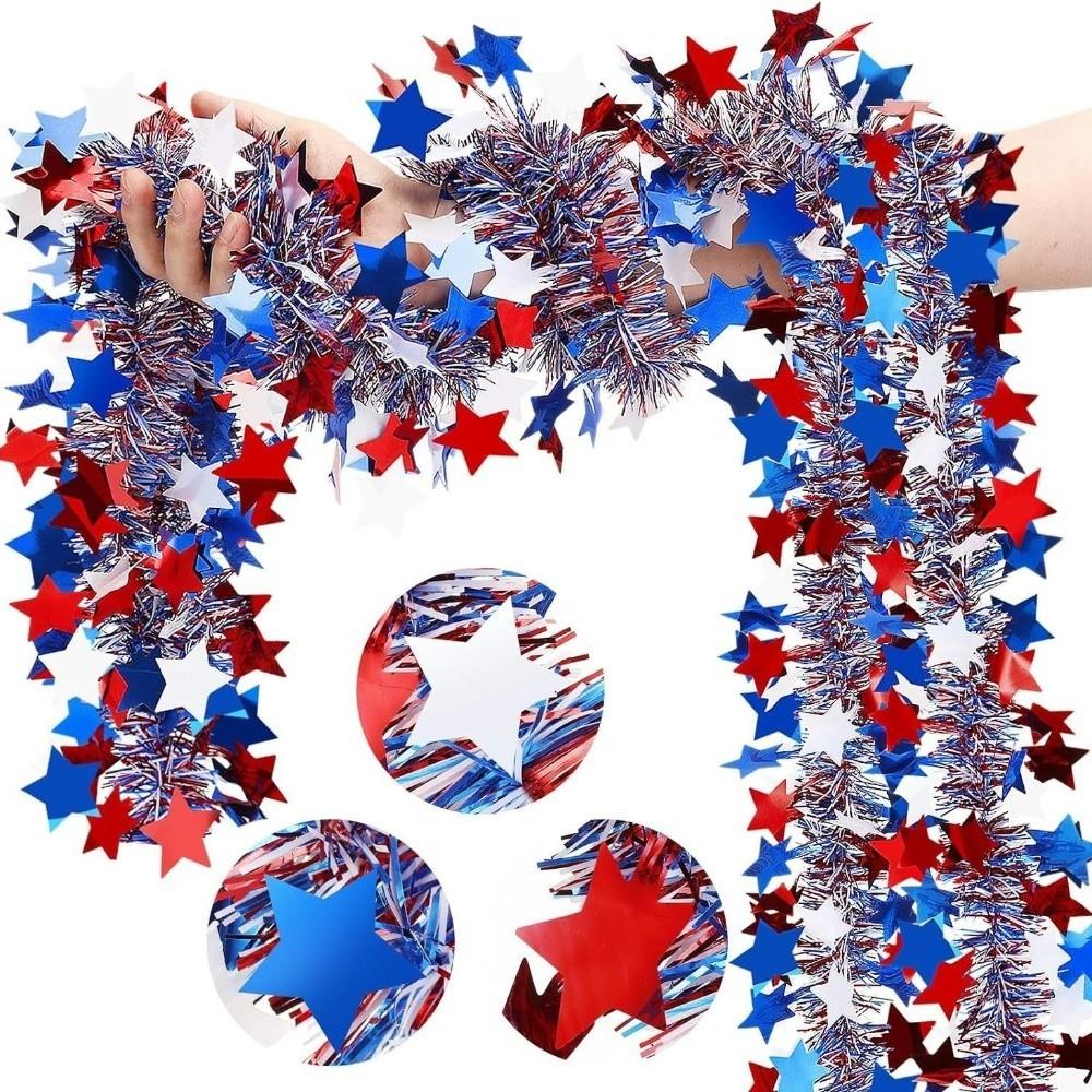 Twist Garland Patriotic Glitter Garland Pentagram Color Bars Red White Blue Colors Red White Blue Garland Glitter Decor