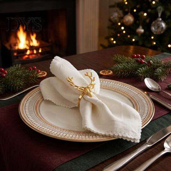 Formal Banquet Table Ornaments Christmas Deer Napkin Ring, Metal Elk Head Holder, Reusable Antler Rings Holiday Ring for Dining Decor Winter