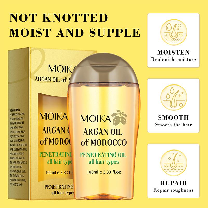 Moika 100 ml Marokkanisches Arganöl Haar Feuchtigkeitsspendend und Glanzverleihend Entfernt Frizz Repariert Geschädigtes Haar