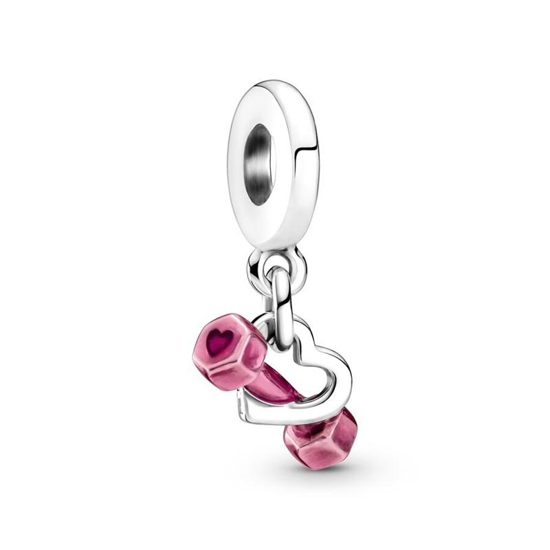 925 Silver-Plated Charms Jewelry Gift Sparkling Pink Air Balloon&Cherry Blossom Dangle Bead Fit Original Silver Bracelet