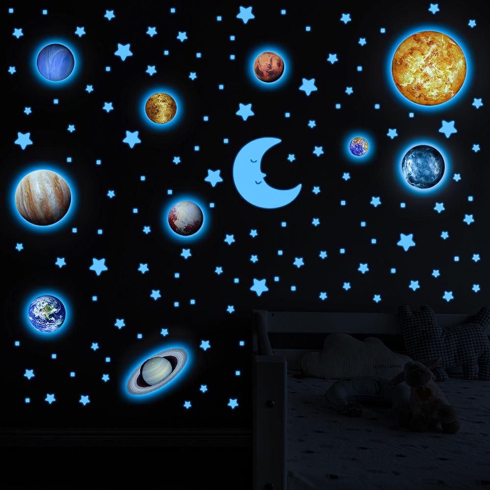 Glow-in-the-Dark Solar System Wall Stickers: 9 Planets, Moon, and Meteors for Kids’ Room Décor
