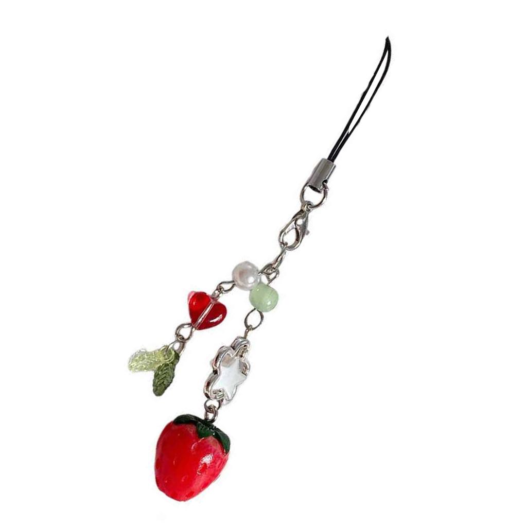 Strawberry Cellphone Chain Colorful Beaded keychain Handmade Detachable Phone Lanyard Pendant Ornament for Wallet Bag