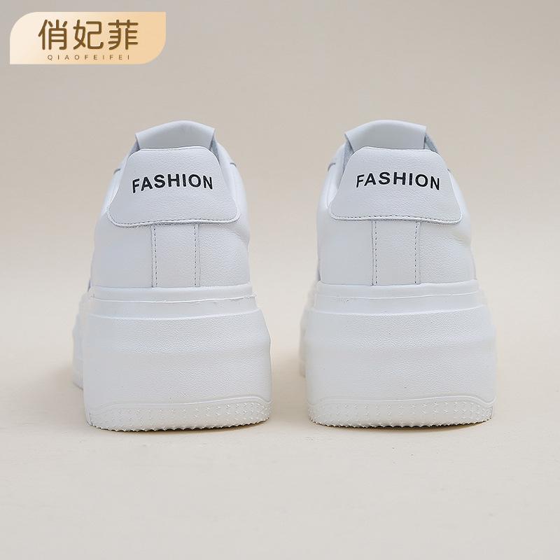Leather platform white shoes women's 2025 spring new inner height increase breathable versatile casual women's shoes lace-up board shoes women