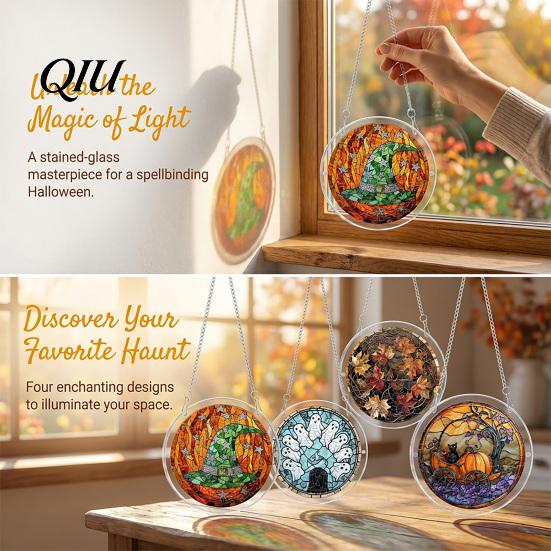 Comfortable Hand Feel Puzzle Halloween Acrylic Suncatcher Window Hanging,7.87 Inch Sun Catcher Adult Activity Decoration Ornament, Ideal for