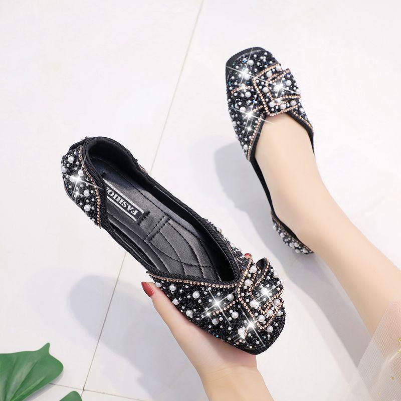 Pearl rhinestone women's shoes soft-soled single shoes women's shallow mouth single shoes women's 2025 summer and autumn new models