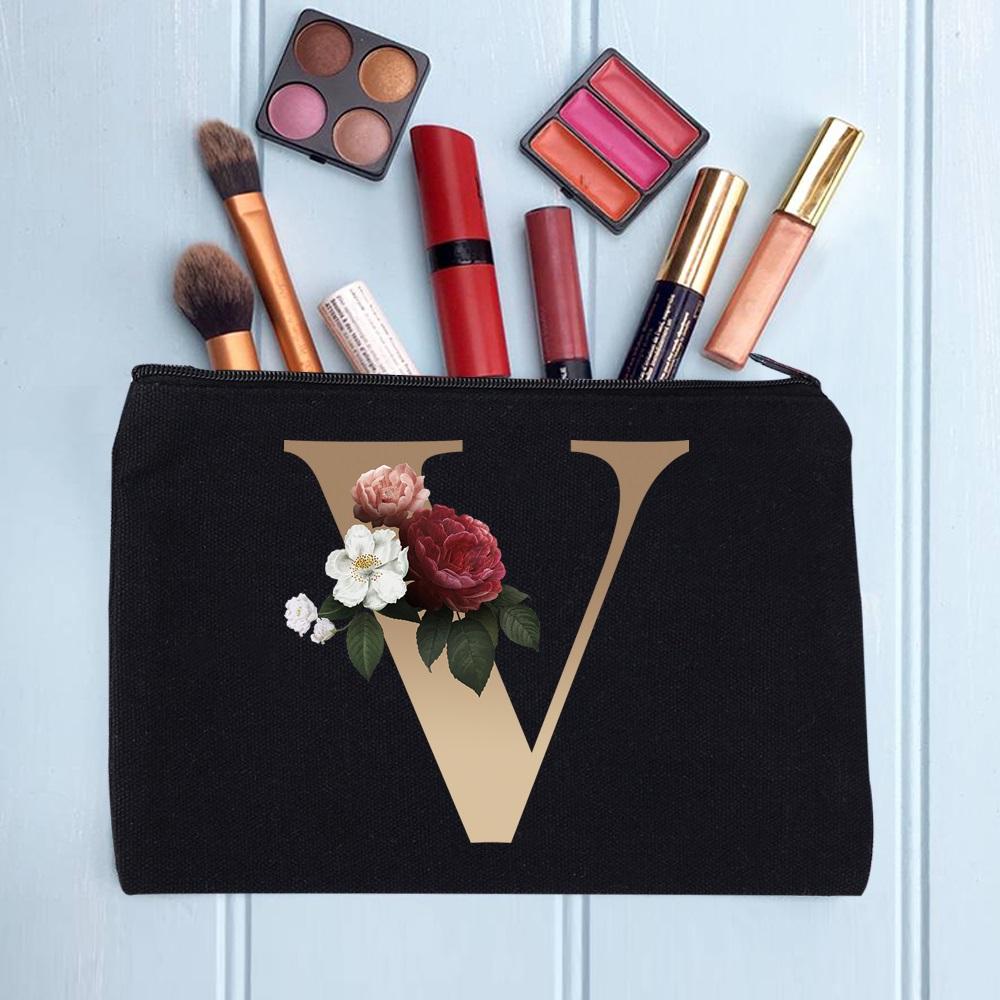 Damen Kosmetiktasche Make-up Tasche Weiblich Initialen Namensbuchstaben Muster Lippenstift Taschen Handtaschen Reißverschluss Federmäppchen für das Büro