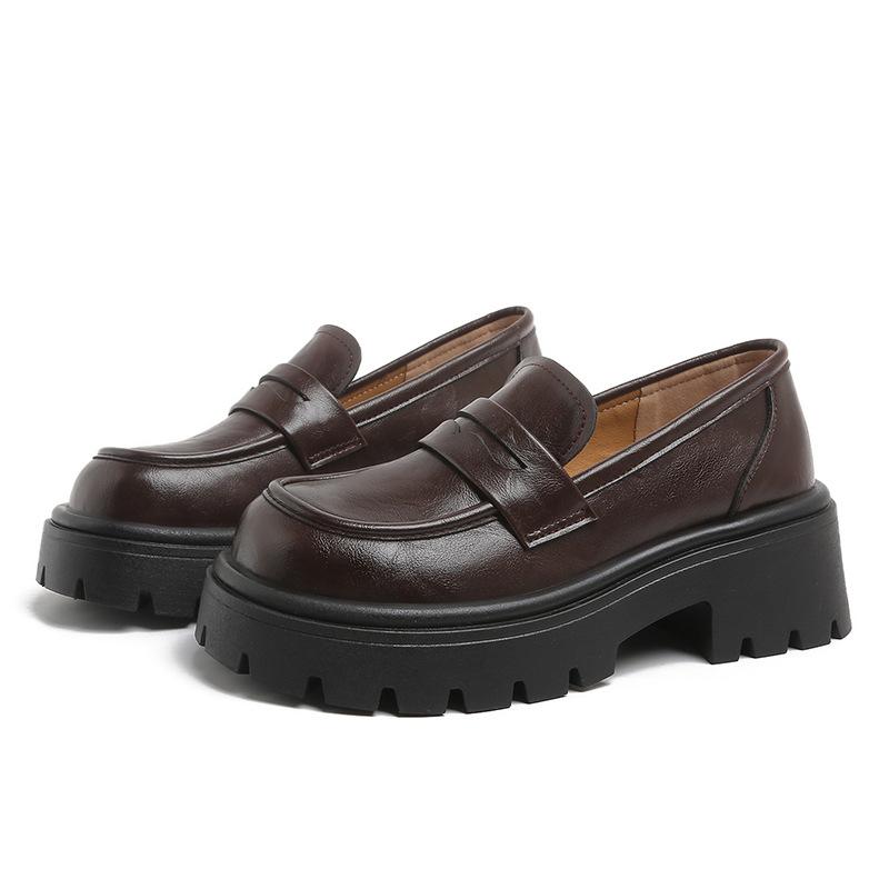 Black Loafers Women's 2025 New Spring and Autumn One-pedal Women's Shoes Small Thick-soled Single Shoes British Style Small Leather Shoes