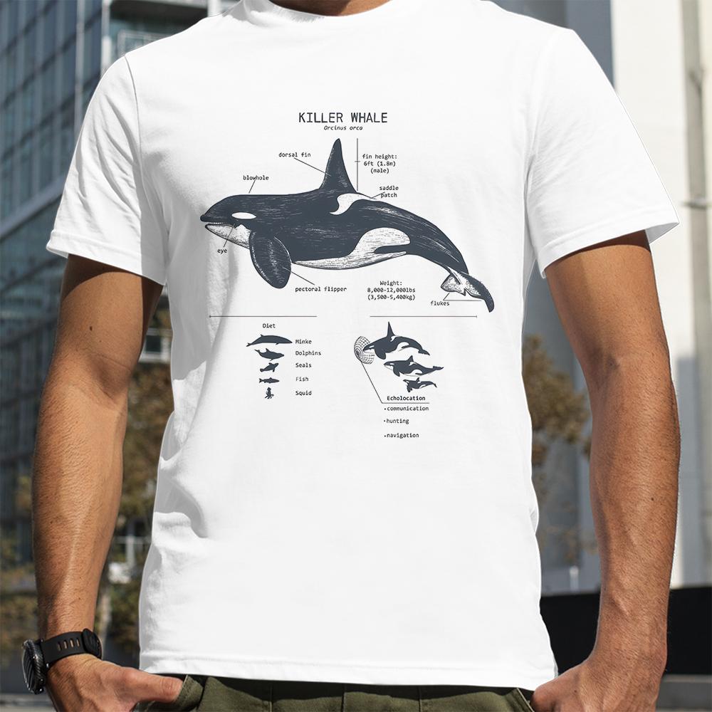 Killer Whale Anatomy Print T-Shirt Men Summer Breathable Short Sleeves Loose Oversized Tee Unisex Hip Hop Punk Style Boy Casual
