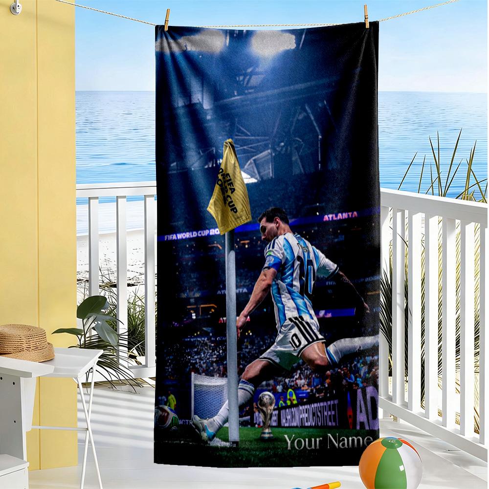 Football Messi Customizable Name Beach Towel Super Soft Microfiber Quickdry Fabric Perfect for Traveling Yoga Camping and Swimming