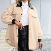 Women's  And Winter Loose Solid Color Stitching Long-sleeved Lapel Lambskin Single-breasted Warm Jacket Coat