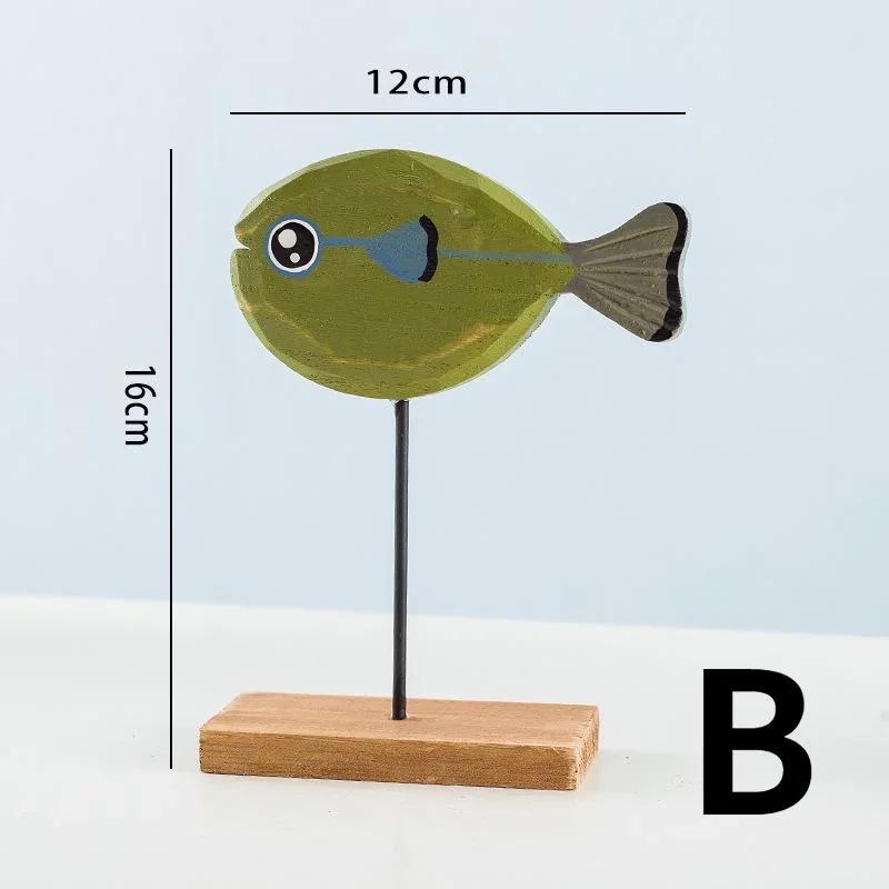 Mediterranean Style Handmade Creative Wooden Small Fish Tabletop Decoration Sample Home Soft Decoration Window Display Table
