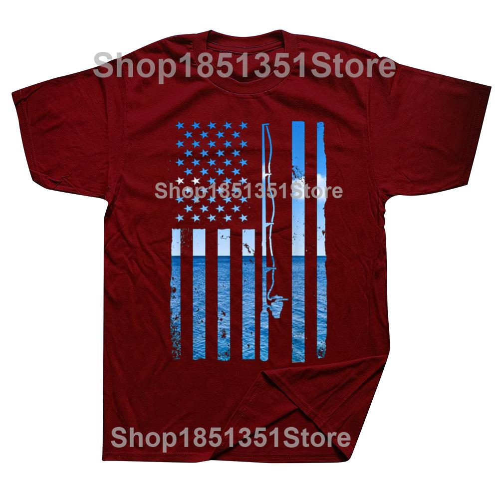 Funny American Flag Fish Fisher Fisherman Graphic Tshirt Fashion Casual Oversized Fishing Lover Tshirts Mens Cotton T Shirt