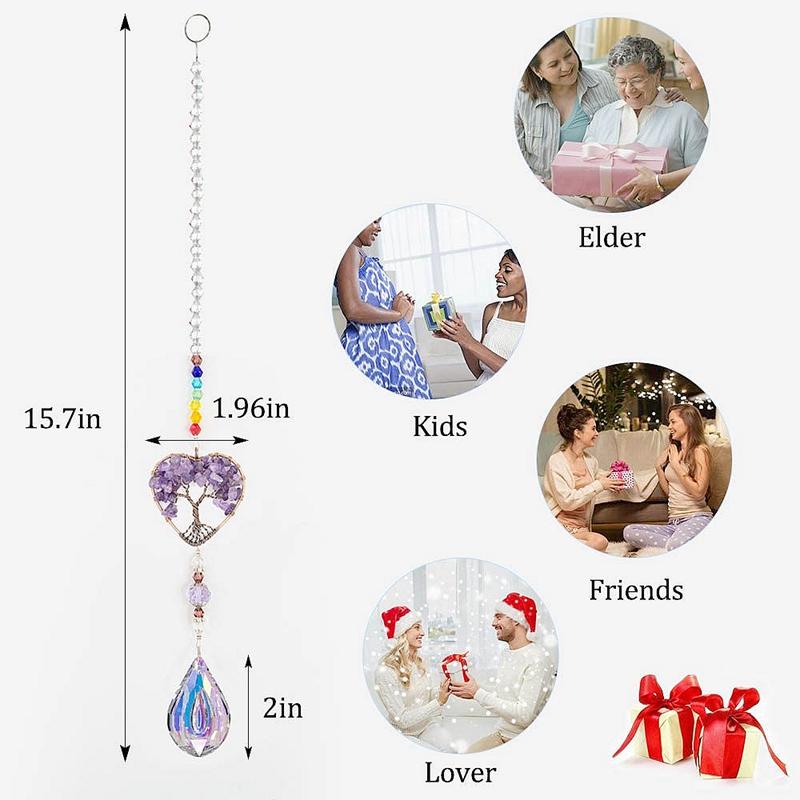 7 Chakra Steine Amethyst Splitter Kristall Sonnenfänger Metall Lebensbaum Anhänger Wanddeko Hängender Anhänger Windspiel Dropshipping