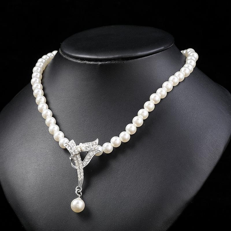 Personalized Pearl Necklace Earrings Set Women's Fashion Temperament Explosive Alloy Electroplating Bridal Dress Accessories