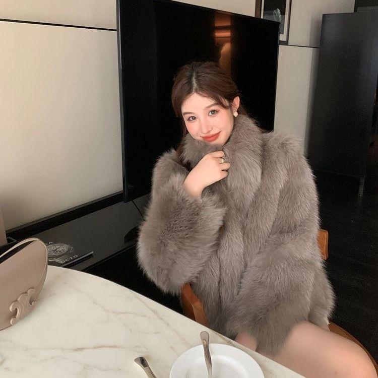 Winter New Environmentally Friendly Fur Stand-up Collar Jacket, High-end Fashionable Warm Thickened Plush Coat