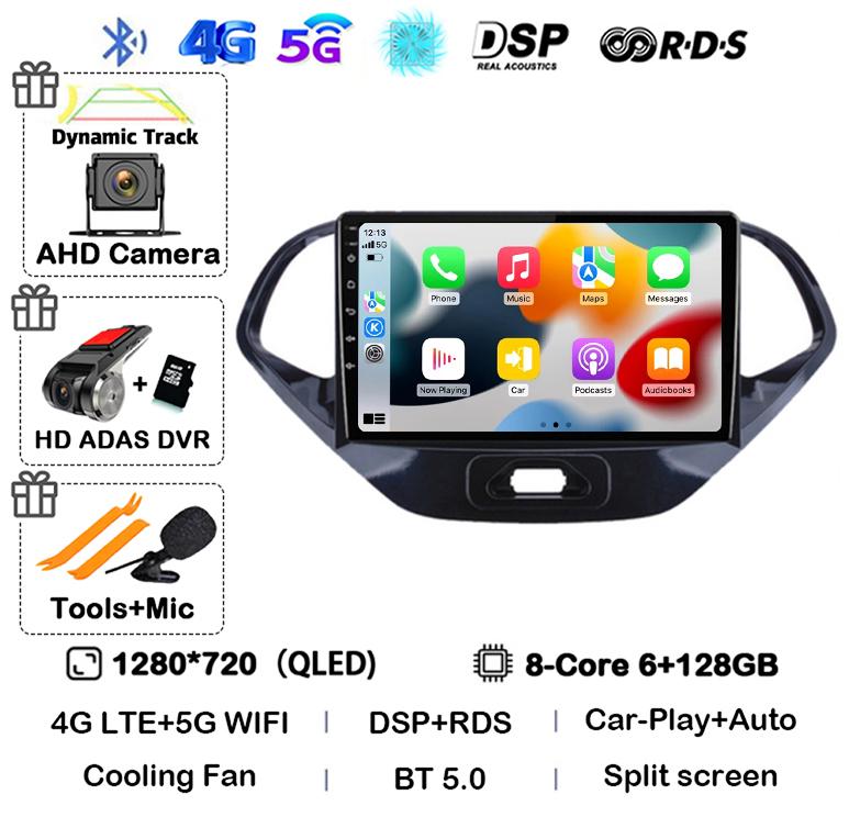Android 14 Carplay Auto WIFI+4G Car Radio For Ford Figo 2015 2016 2017 2018 Multimedia Stereo Video Player GPS 360 Camera Audio