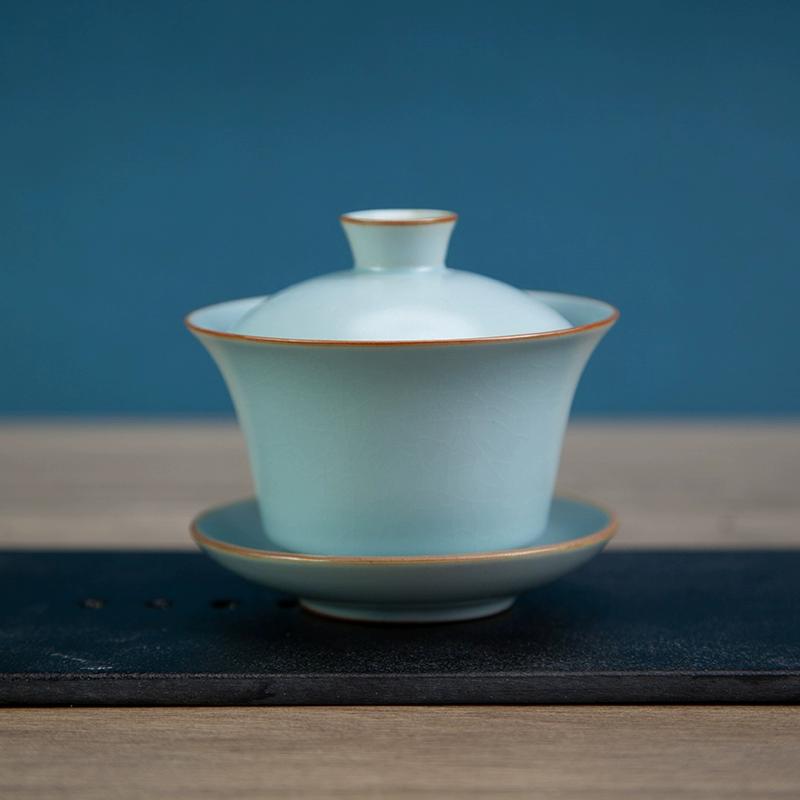 1PCS sky blue exquisite ceramic tea set Handmade gaiwan teacup traditional porcelain tea accessories with covered teacup