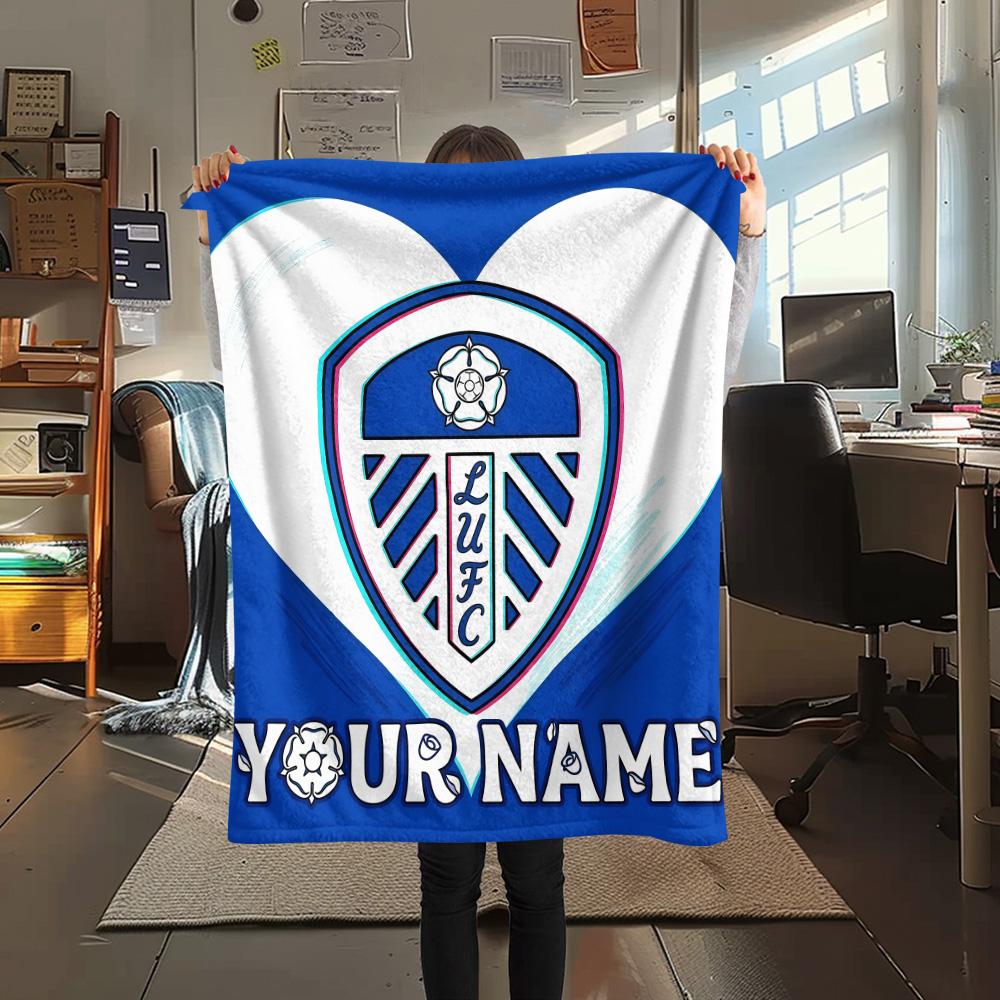 Custom Name Leeds United2 Flannel Blanket, High quality Comfortable for All Seasons, Home Decor, Warmth and Comfort