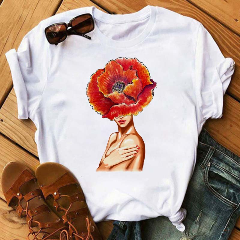 Fashion Flower Graphic Women Printed Tshirt New Tshirt Graphic Tee Cute Women T-shirt Female Tee Shirt 90s Girls Tee Tshirt