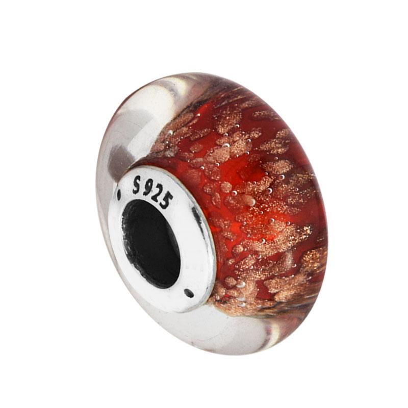 

Подходит для европейского браслета, стерлингового серебра 925 пробы, красного мерцающего муранского стекла, подвески, бусины для изготовления ювелирных изделий