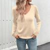 Women's V-Neck Ribbed Knit Sweater - Casual, Simple, Solid Color, Loose Fit (Autumn/Winter 2025)