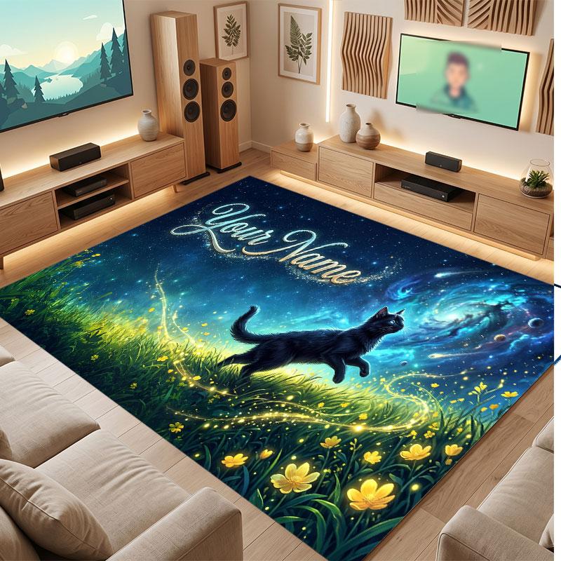 Tapete de Chão de Veludo Cristal Tema Cósmico Espacial Nome Personalizado Texto Tapete Quente Decoração de Casa