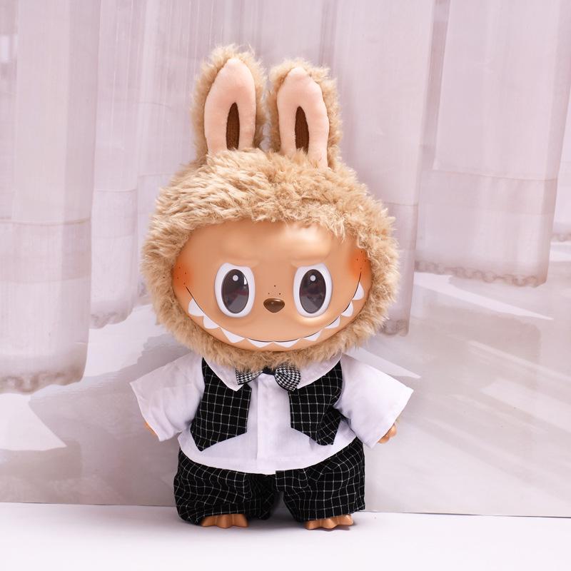38cm Labubu Plush Doll Casual Outfit Set with Hat (Clothes Only)