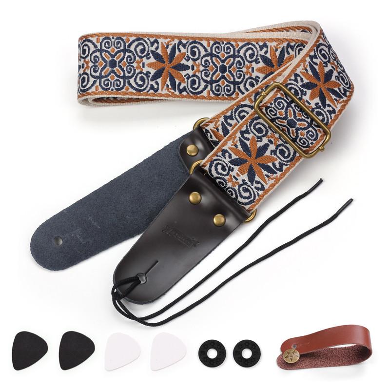 Thickened Embroidered Guitar Strap Set for Acoustic & Electric Bass