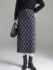 Syvent Narrow Long Plaid Plus Elastic Midi High Long Skirt with Simple ZSY111 A-Line Skirt, Skirt, Pattern, Size, Waist, Tweed, Slit, Length, Waist,