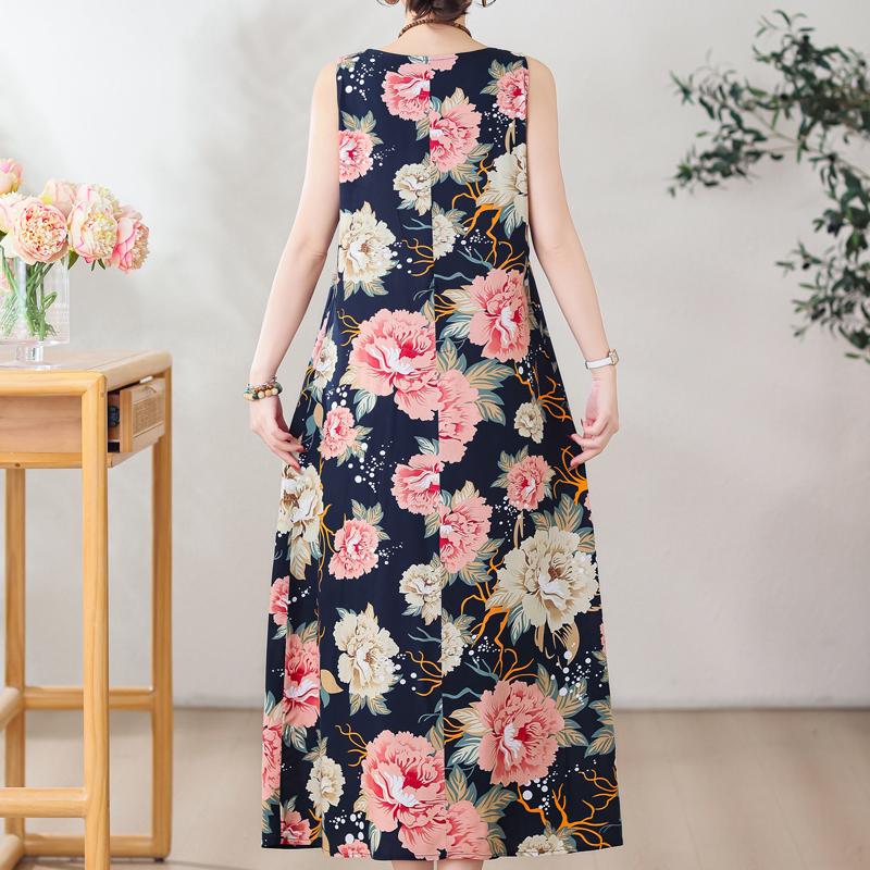 Sommer Langes Kleid Lose Sommer Kleidung für Frauen Plus Größe Kleider O-ansatz Ärmelloses Frauen Kleid XL-5XL