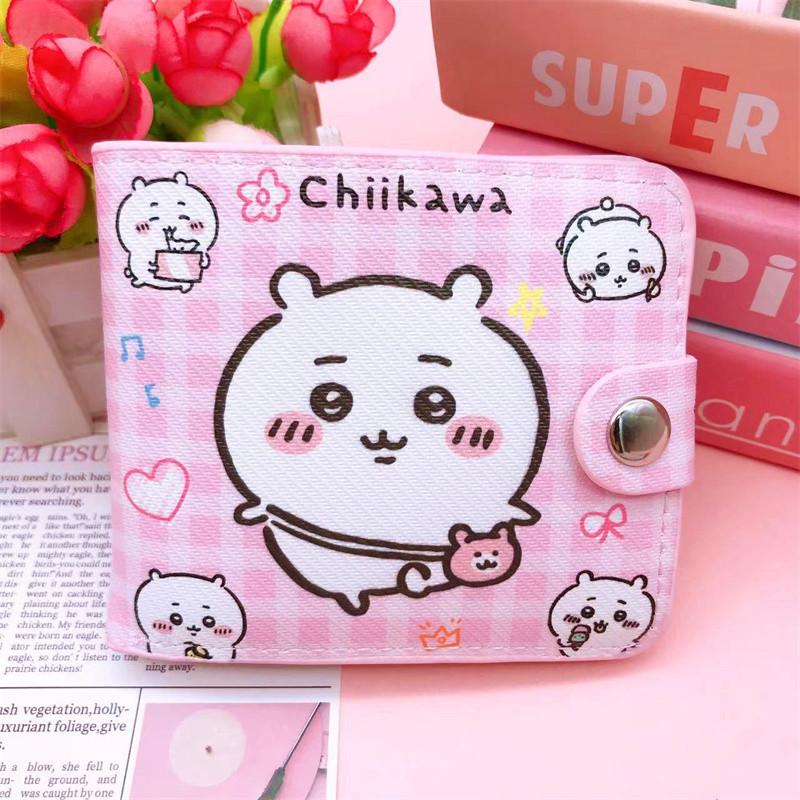 Kawaii Chiikawa Coin Bag Cute Cartoon Pu Leather Wallet Short 2-Fold Money Change Pouch Lovely Casual Card Holder With Buttons