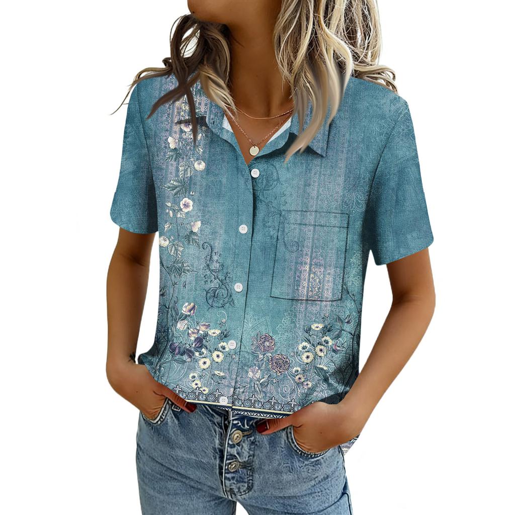 Women Blouses Short Sleeve Button Down Shirts Business Casual Dressy Work Tops Summer Spring Clothes