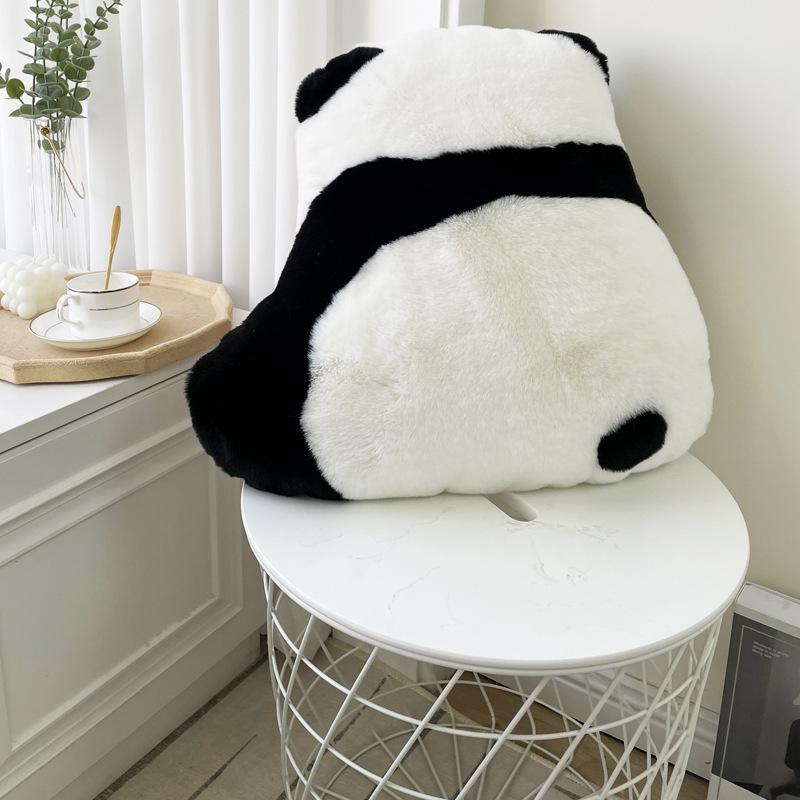 Black and White Plush Panda Hugging Pillow – Cute Bedside/ Sofa Cushion with Floral Design for Living Room or Bay Window