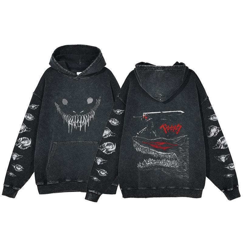 Berserk Anime Harajuku Washed Hoodie for Men