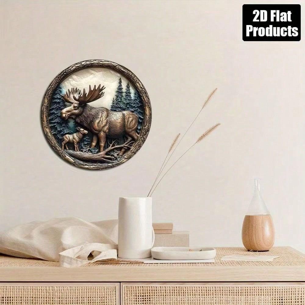 Round Metal Deer Wall Art Sign Aluminum Decor