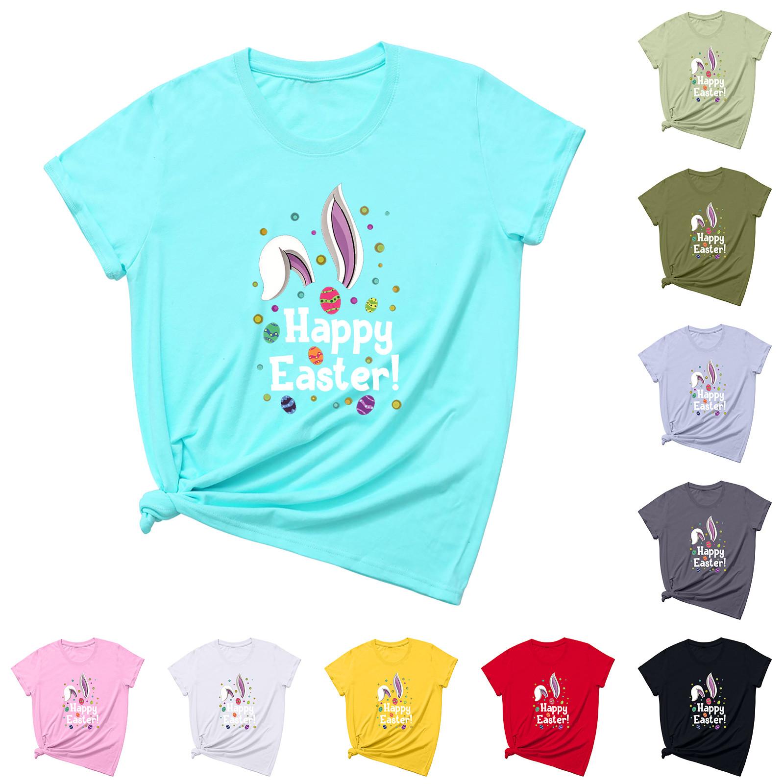 

Женская мода, повседневные пасхальные топы, рубашки с короткими рукавами и принтом, пуловер с круглым вырезом, футболки