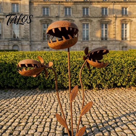 Rusty Garden Stake Carnivorous Plant Stake, Metal Venus Flytrap Sculpture, Sculpture Monstrous Ornament for Yard Flower Bed Lawn Rust-colored Decor