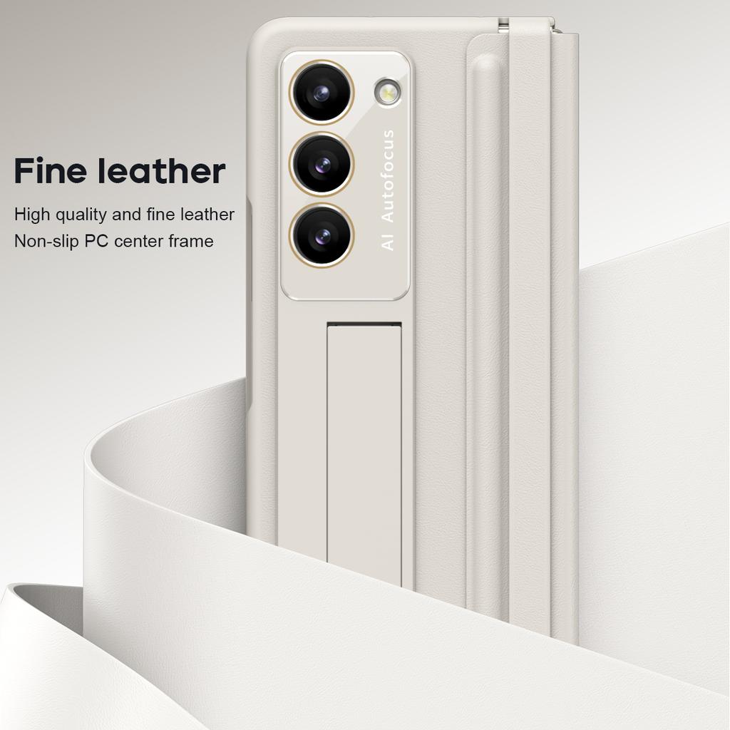 Luxury Leather With Holder Fold5 Fold6 Hinge Protector Case For Samsung Galaxy Z Fold 6 5 4 5G With Glass Screen Protector Cover