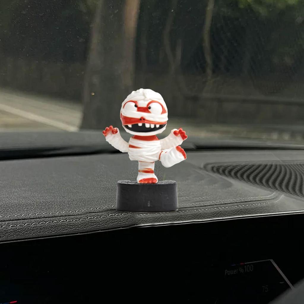 Solar Powered Dashboard Ornament Shaking Head Mummy Dashboard Figures Solar Powered Funny Small Figurine For Halloween Desktop