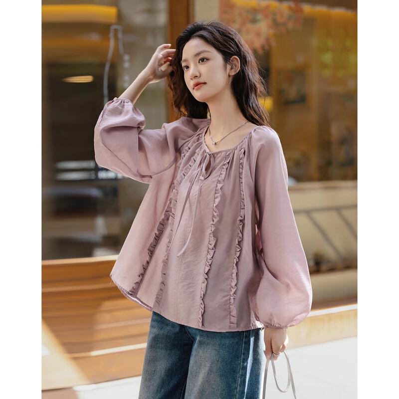 Demana Perilla Lover Ruffle Tie-Neck Long Sleeve Blouse M